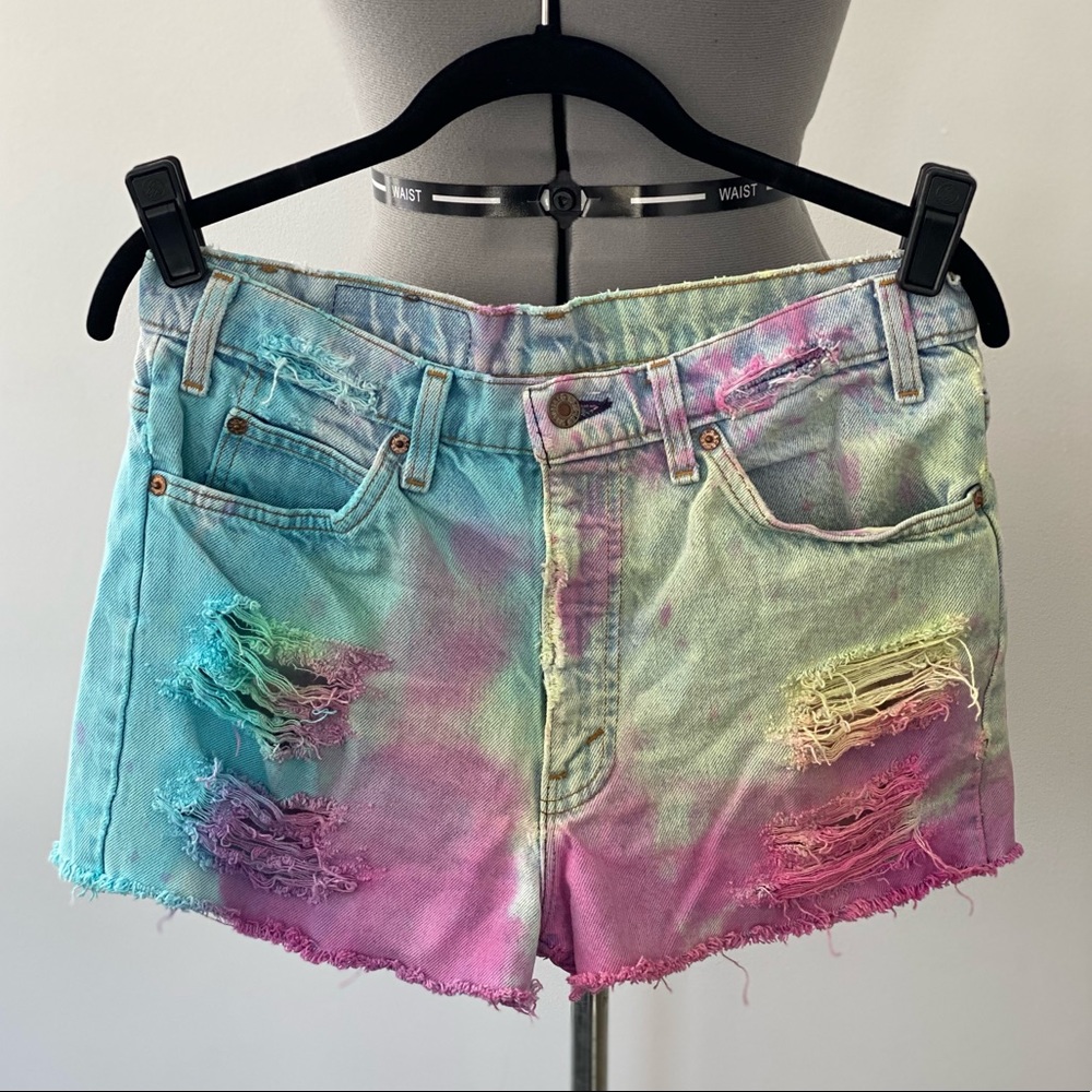 Levi's Vintage - Neon Tie Dye Colorful Denim Shorts - distressed - size 33